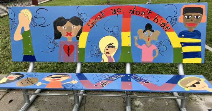 M.S. 223 students’ bench mural bears a message: “Speak Up”